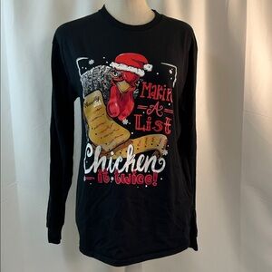 Girlie Girl Originals Black Long Sleeve Tee with Festive Santa Chicken Design M